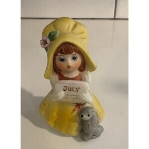 Vintage Ceramic July Birthday Girl with Poodle Dog